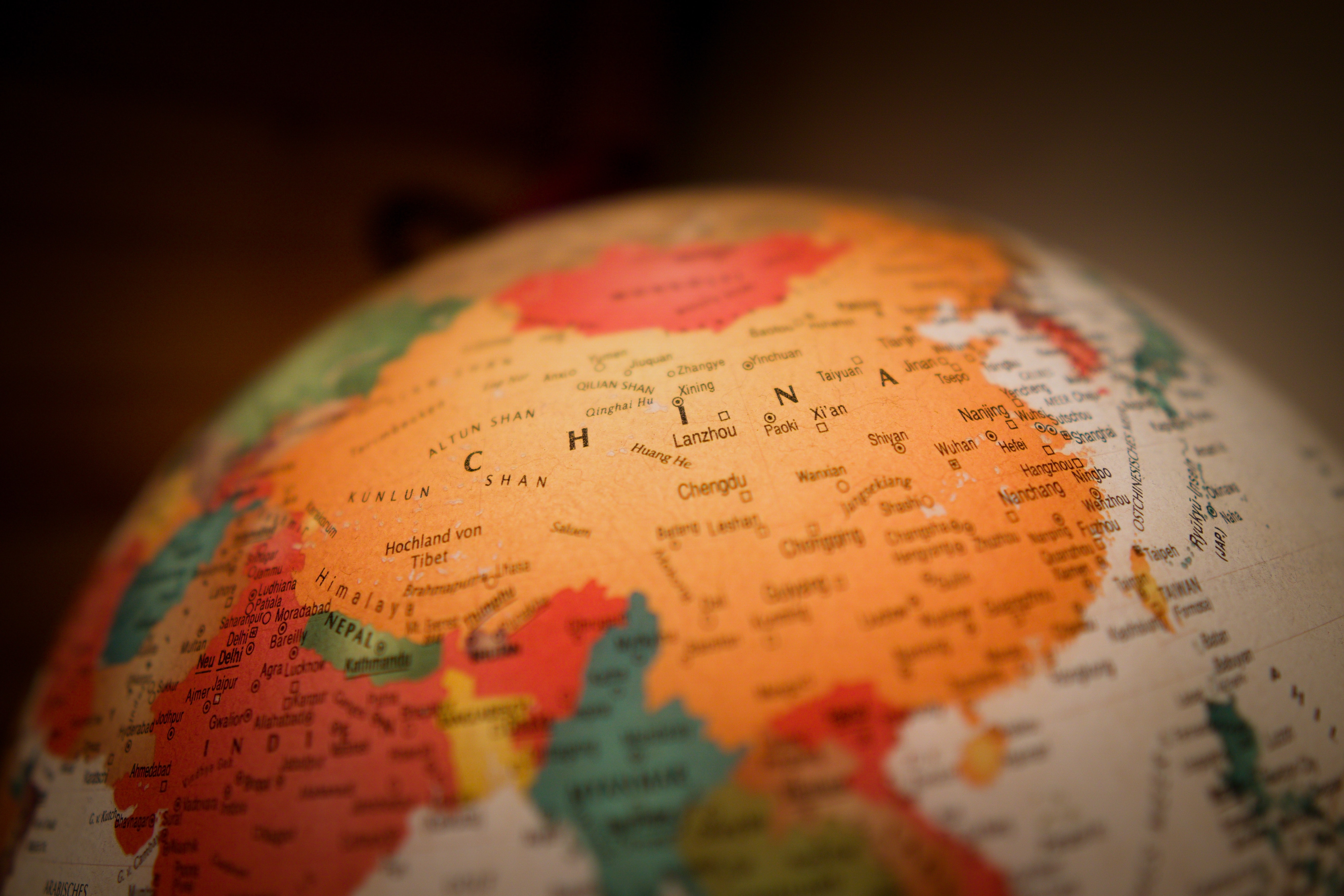 Photo of the China on a globe